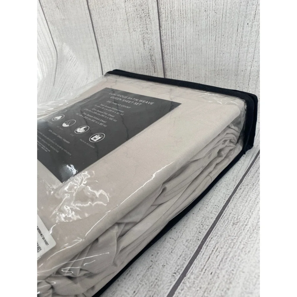 Vera Wang Sheet Set Queen Beige 300 TC 100% Cotton Satin Weave 4pc Luxury